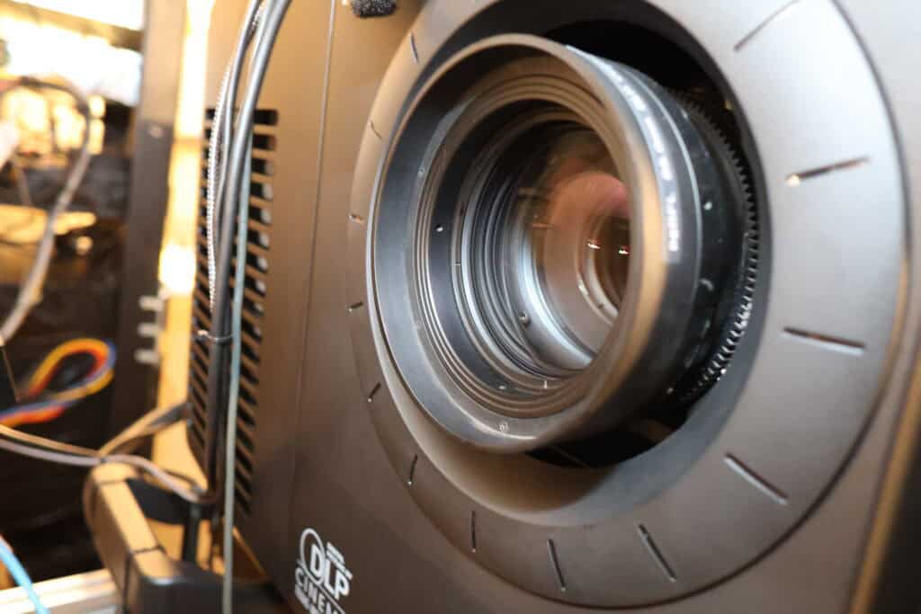 Close up image of the laser projector lens in Theatre #1